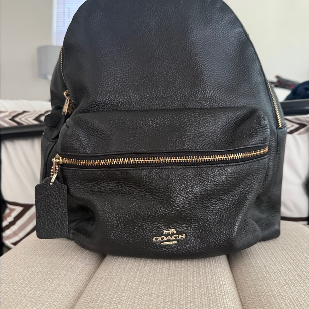 Coach Black Leather Backpack with Gold Accents - Picture 2 of 4